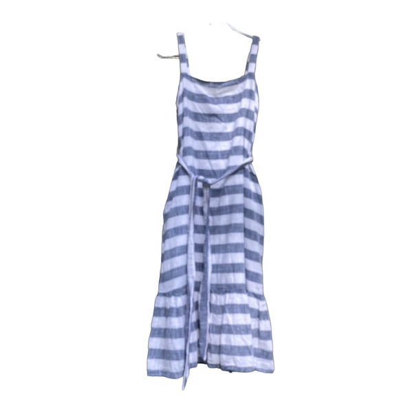 Theodore & Chelsea Blue/White Striped Ruffled Bottom Belted Sundress Sz Medium - Picture 1 of 14